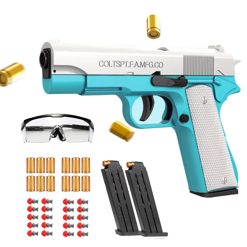 Moonmen Upgraded Foam Blaster Sets, EVA Safety Shell Ejecting Blaster with Magazine, Birthday Gift Toy for Children (Auto Loading - Colt Blue)