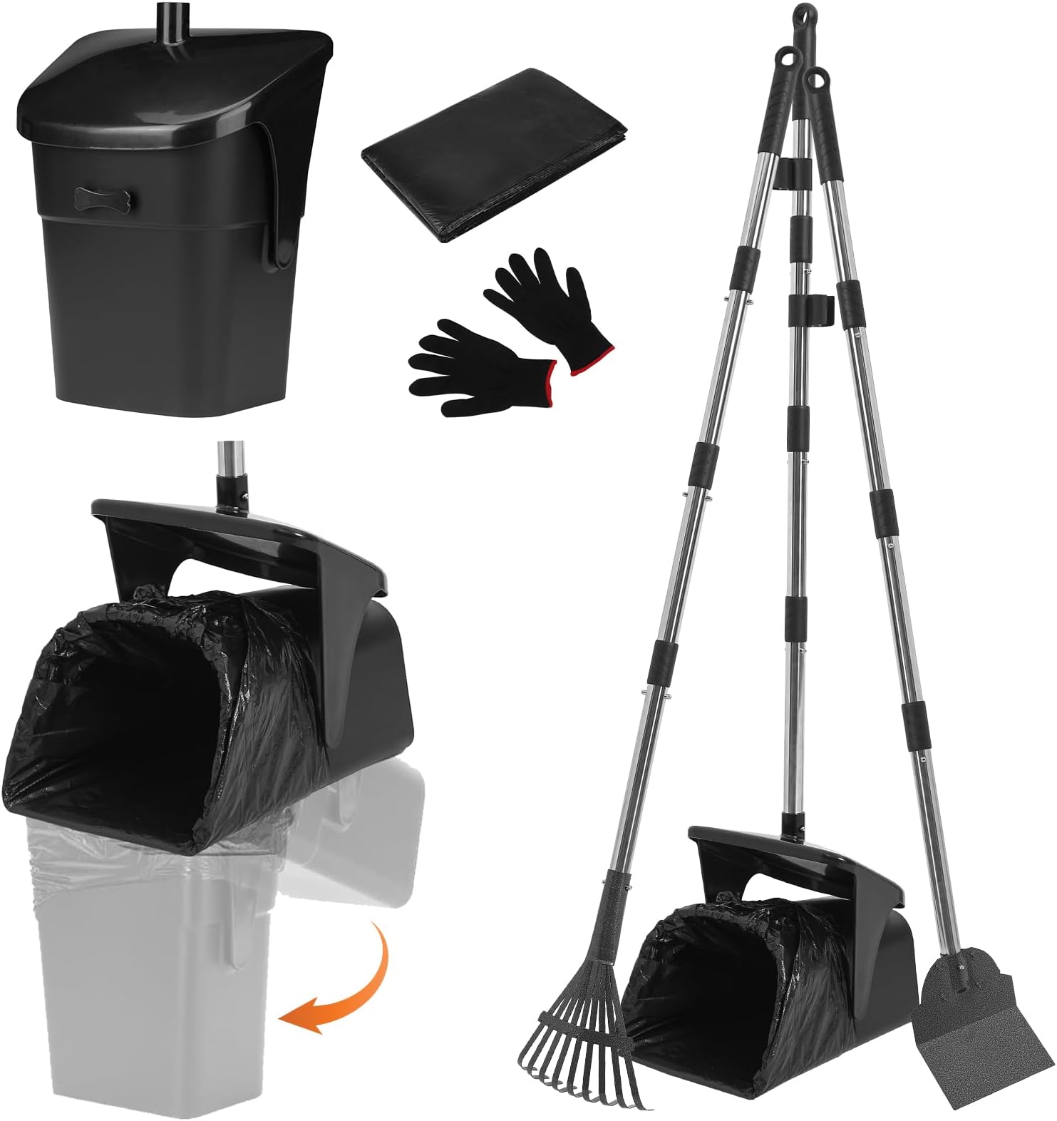 Amazon.com : HUZSV Pooper Scooper Large Swivel Bin & Rake for Large ...