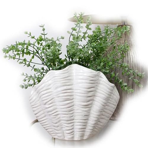 Darthome Cream White Shell Vase 21Cm Ceramic Textured Seashore Coastal Seashell Flower Home Decor
