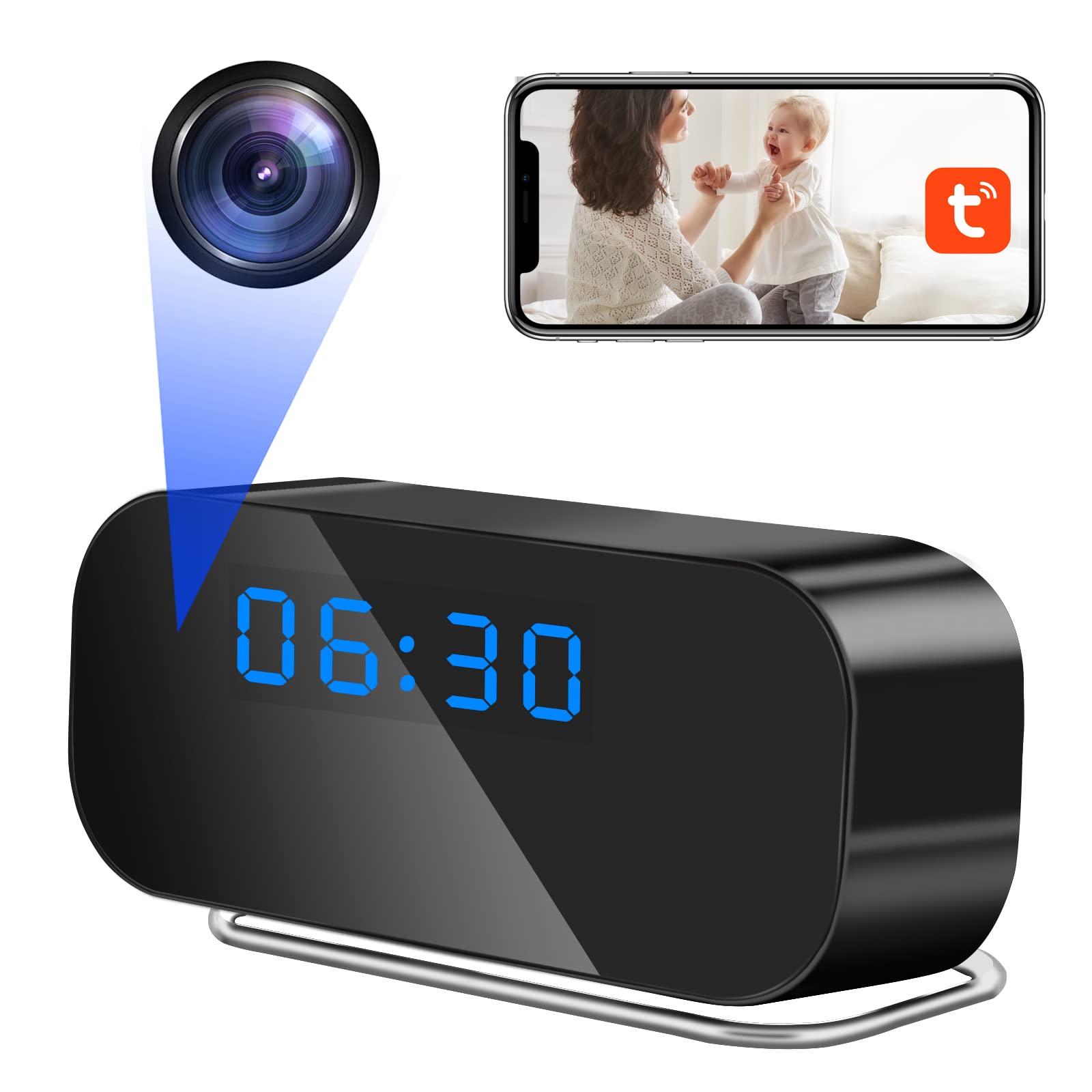 Caméra Cachée dans une Horloge, Caméra Cachée 5G WiFi, Mini Caméra Espion