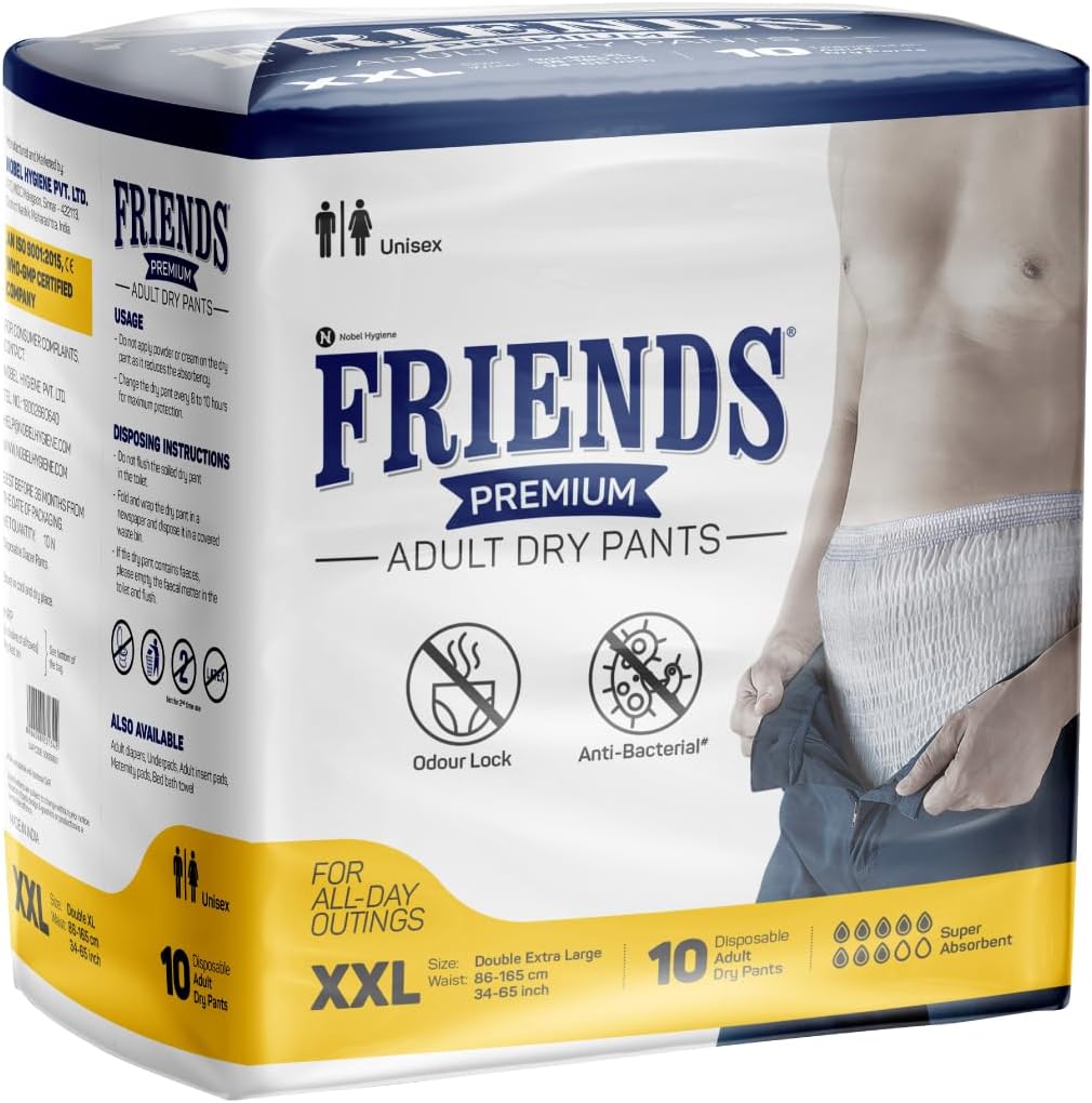 - Premium Adult Diaper XXL Size Pants | 10 Count (Double Extra Large) | Waist 34 - 65 inch |12 Hrs Protection | Leakproof | Quick & Even Absorption | Unisex| Wetness Indicator | Odour Lock | Superior Softness | Elastic Waist & Anti-Bacterial Absorbent Core
