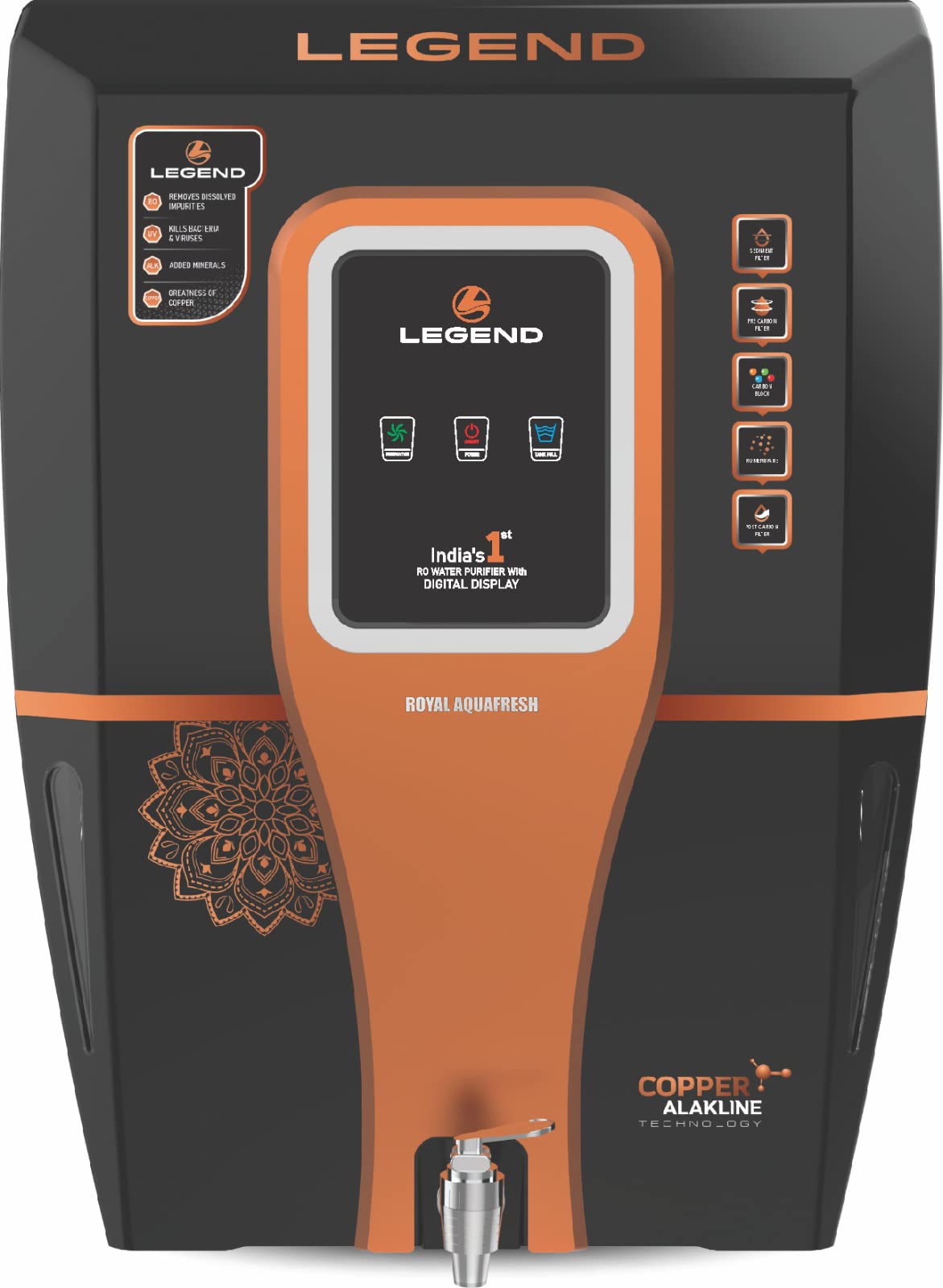 ROYAL AQUAFRESH 12L RO+UV+UF+TDS Water Purifier With Active Copper Fully Automatic RO Wall Mountable For Home and Office With Digital Display (1 Year Warranty On Motor & SMPS) (12L Orange) (B0BY2SY4T1) Amazon Price History, Amazon Price Tracker