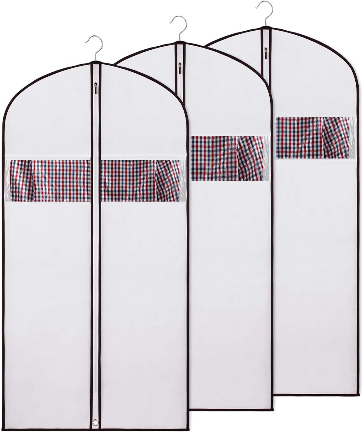 Zilink Garment Bags Dress Bags for Storage and Travel 54 inch Dust-Proof Suit Cover with Study Zipper and Clear Window for Suit, Dress,and Coat (Set of 3)