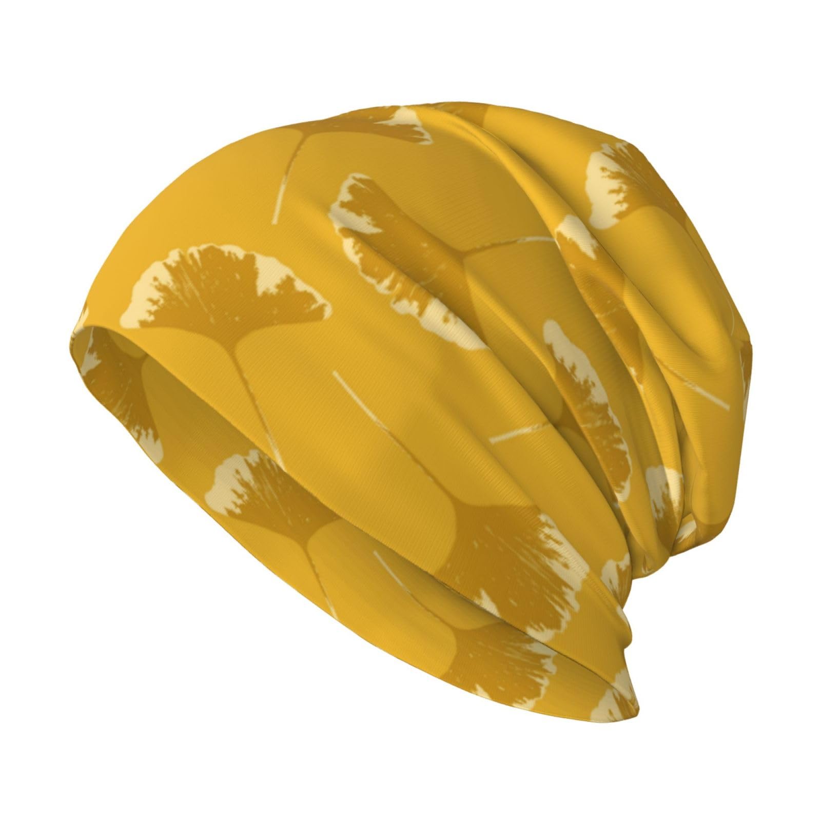 Poadnly Unisex As Picture Ginkgo Leaves Floral On Yellow Ochre,Skull Cap Knitted Hat Polyester Balaclava Slouchy Beanie Hat Running Hat