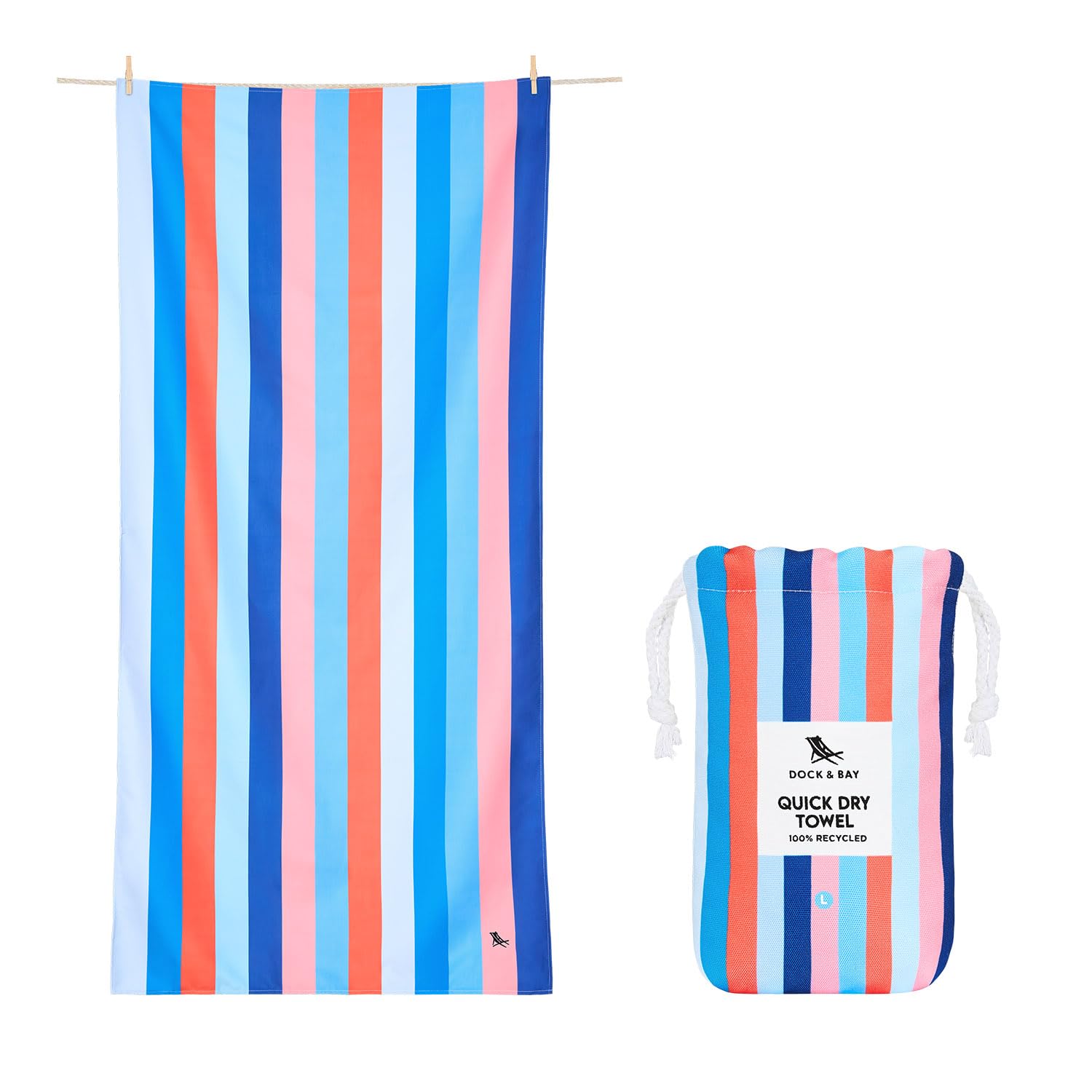 Dock & Bay Beach Towel - Quick Dry, Sand Free - Compact, Lightweight - 100% Recycled - Includes Bag - Ocean Pavilion - Large (160x90cm, 63x35) — image 1