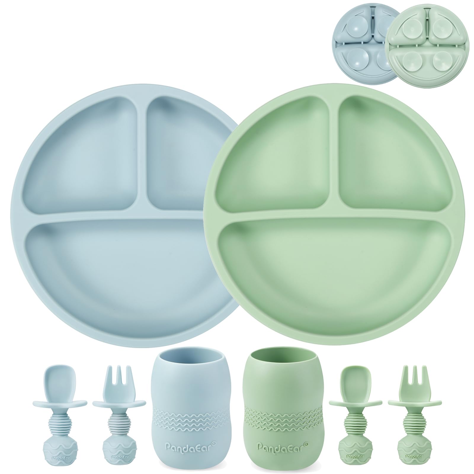 Set Repas Bébé 8 Pièces - Assiettes Et Bols Inox Avec Ventouse - Cuillère Et Fourchette Silicone - Rose Et Bleu