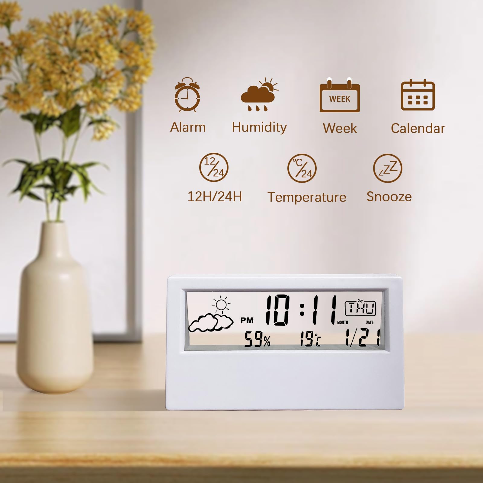 Amazon.com: Reloj despertador digital, diseño moderno transparente,  temperatura, humedad, repetición, decoración estética del hogar, decoración  de oficina, reloj de escritorio a pilas para oficina, sala de estar, :  Hogar y Cocina
