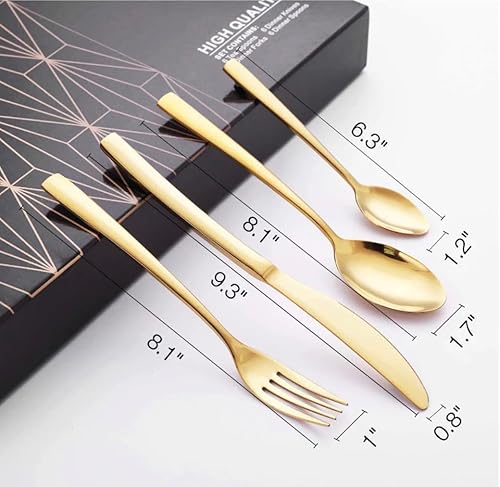 Miniatura 2 de Juego de cubiertos dorados de 24 piezas: servicio elegante para 6, hecho de acero inoxidable 18/10 de alta calidad, pulido de espejo brillante, apto