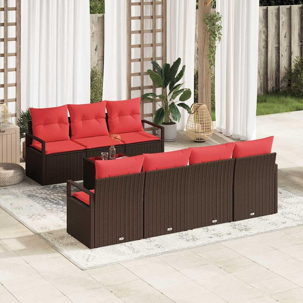 Generisch Gartensofa-Set 8 STK. 7-Sitzanzahl Beige und Rot Poly-Rattan,Gartensitzmöbel,66.6kg-3354963