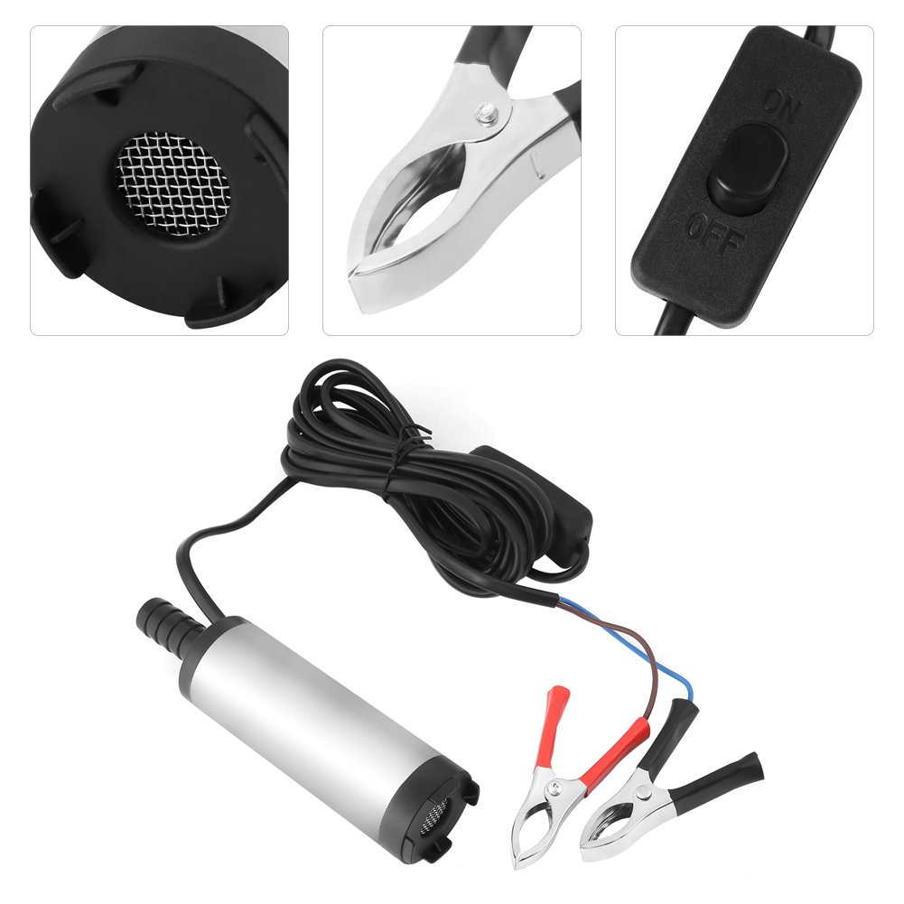 Diametro 3,8 cm inox DC 12V Sommergibile Gasolio Olio Carburante Pompa di Trasferimento dell'Acqua Sifone Elettrico per Auto Motocicletta per Cambiare Olio