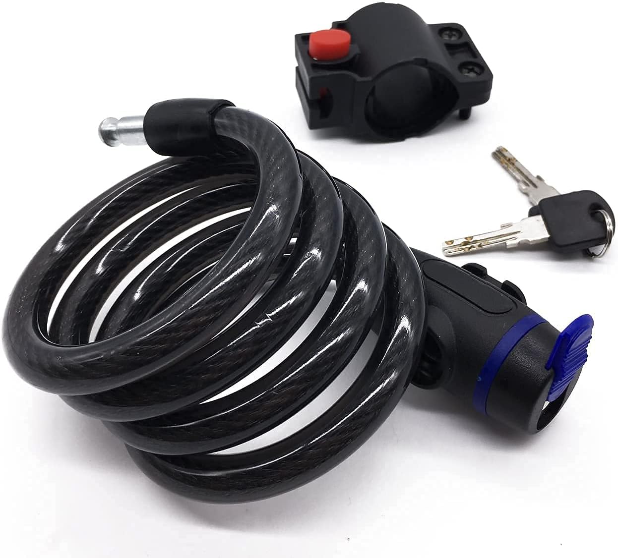 Maveek Cable Bike Lock 1.2M (4 Feet) Steel Coiled Secure Lock with Intergrated Key Lock & Mounting Bracket, 1/2 Inch Diameter Heavy Duty Anti Theft for Bicycle Stroller Scooter Electric Cycle Outdoor