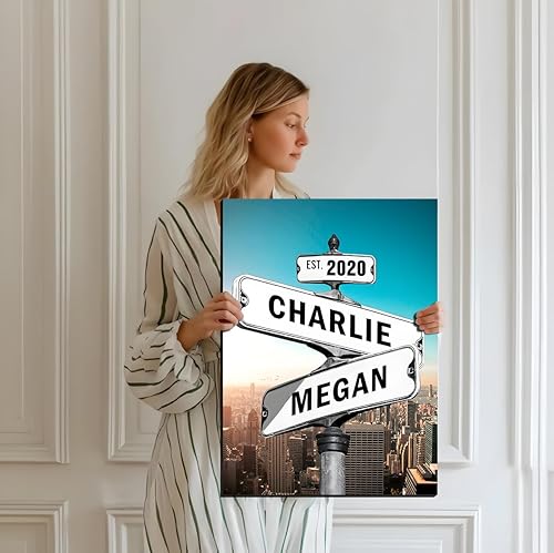 Miniatura 6 de Letrero de calle vintage personalizado para parejas, lienzo de compromiso, regalo de compromiso personalizado para parejas, encrucijadas, nombres de