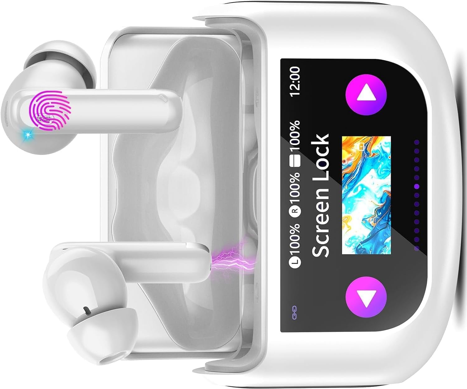 Thunelec Auriculares Inalambricos con Pantalla Táctil LED, 2026 Nuevo Auriculares Bluetooth 5.4 con Reducción de Ruido ANC+ENC y HD Mic, 48H Cascos Inalambricos con HiFi Estéreo/5 Modos EQ, Blanco