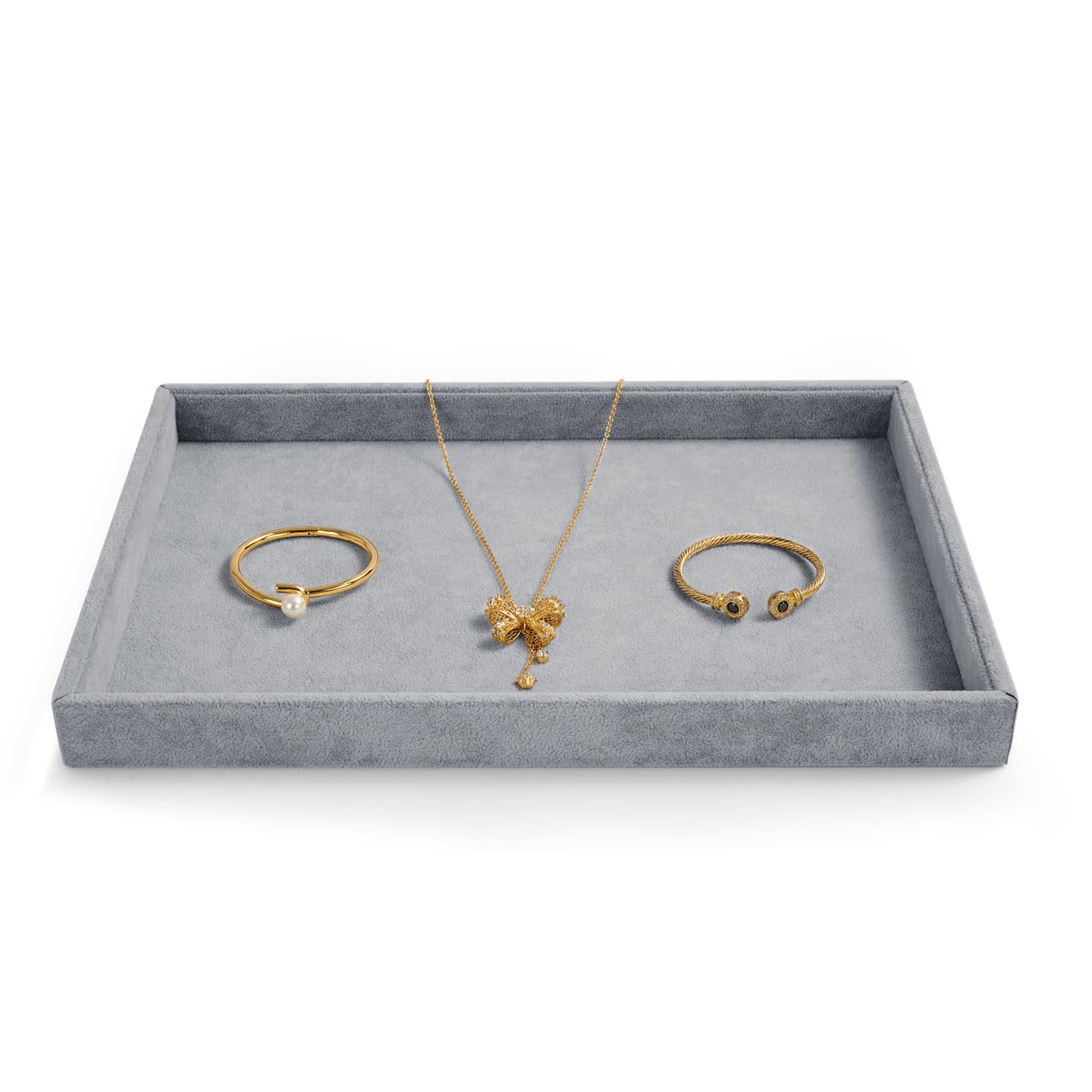 plateau à bijoux empilable en velours, rangement de bijoux tiroir insert à bijoux organisateur présentoir à bijoux pour bagues boucles d'oreilles (gris)