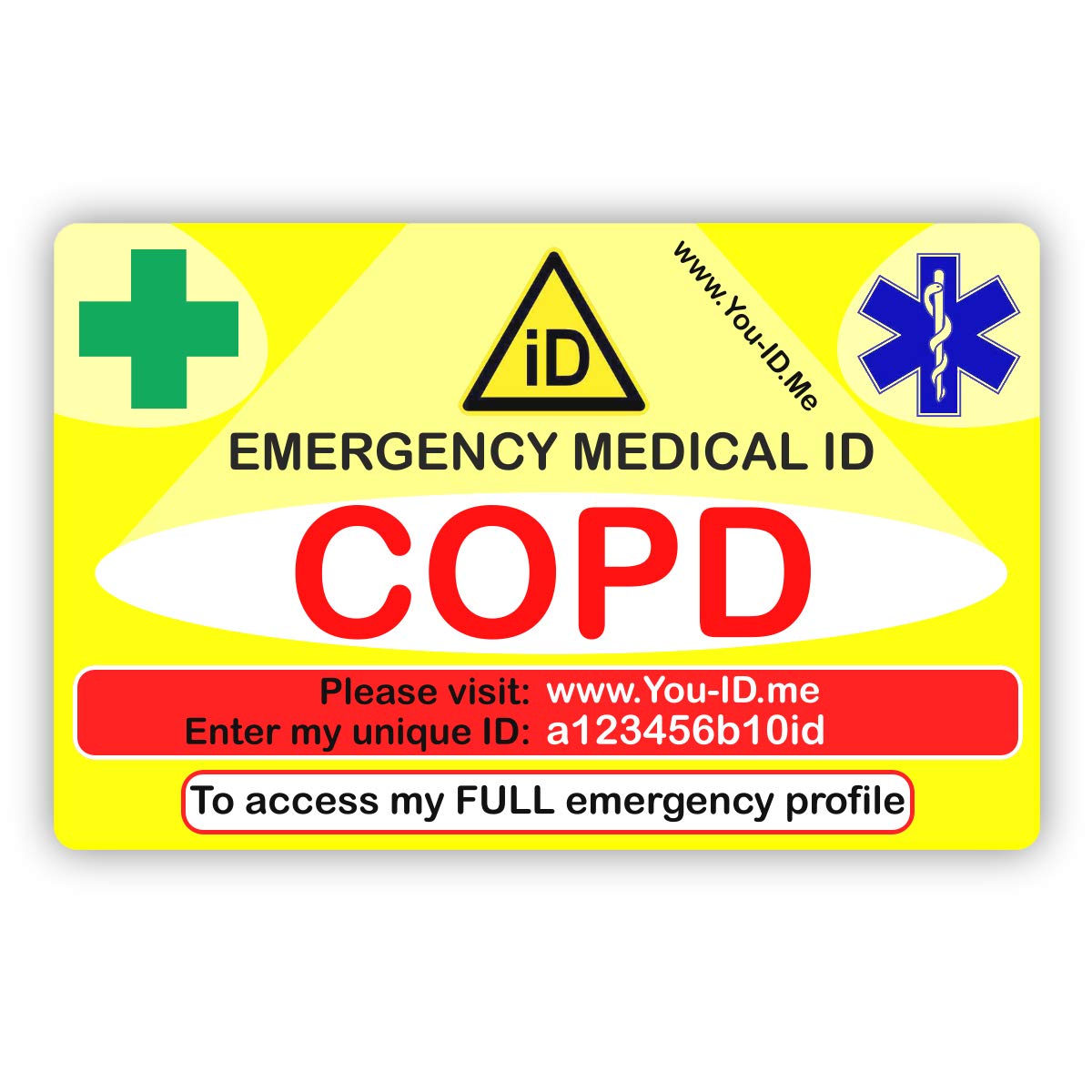 Medical Alert Card, Emergency ID, Medical Identity Card, Personalised to Your Condition, Awareness of Medications, ID and Contact SMS System Options (COPD)