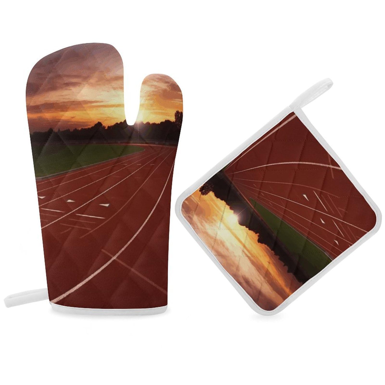 Fodpand Women's Style Dusk Running Track Oven Mitts And Pot Holders Sets,Oven Gloves For Kitchen Oven Mitts And Potholders For Baking Cooking Grilling Apartment Essentials