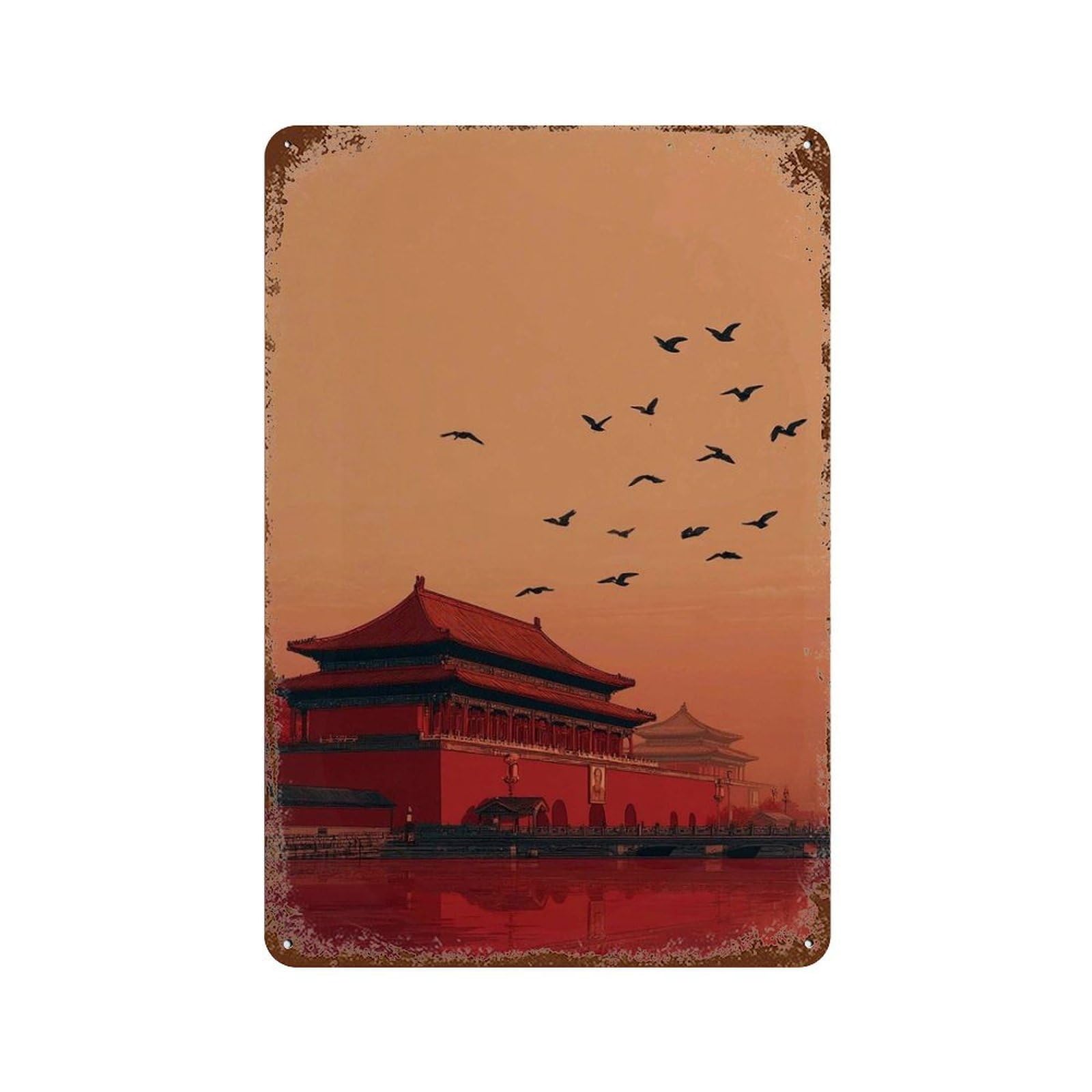 xiaoxiaoshen Beijing Forbidden City – Chinese Temple Sunset Asian Architecture Cultural Herit Wall Decor Art Metal Tin Poster Modern Home Decor Art Home Bar Shop Decorations Vintage Sign 30x20cm