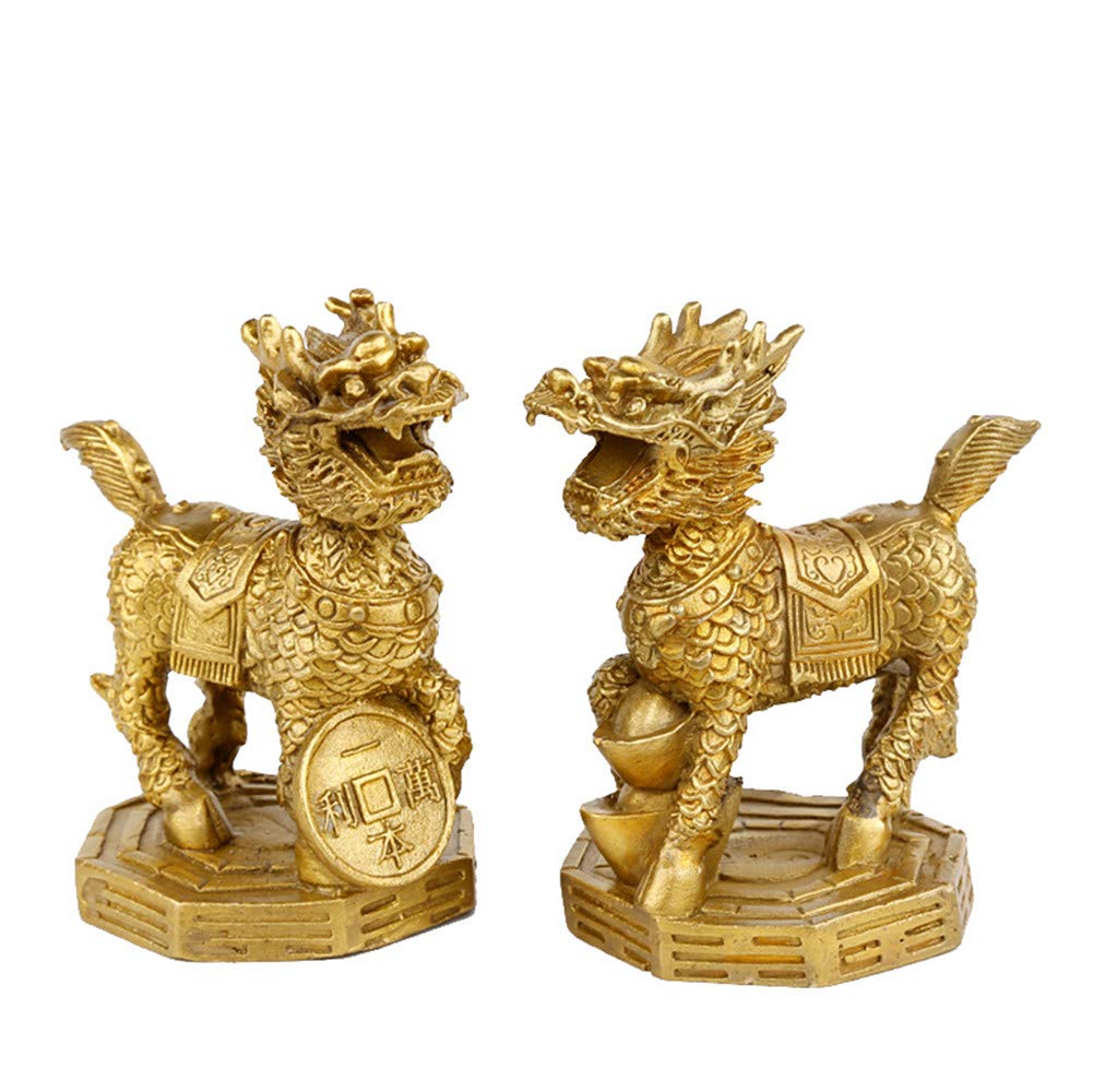Feng Shui Brass Chi Lin/Qilin Kylin Dragon Horses Kirin Wealth