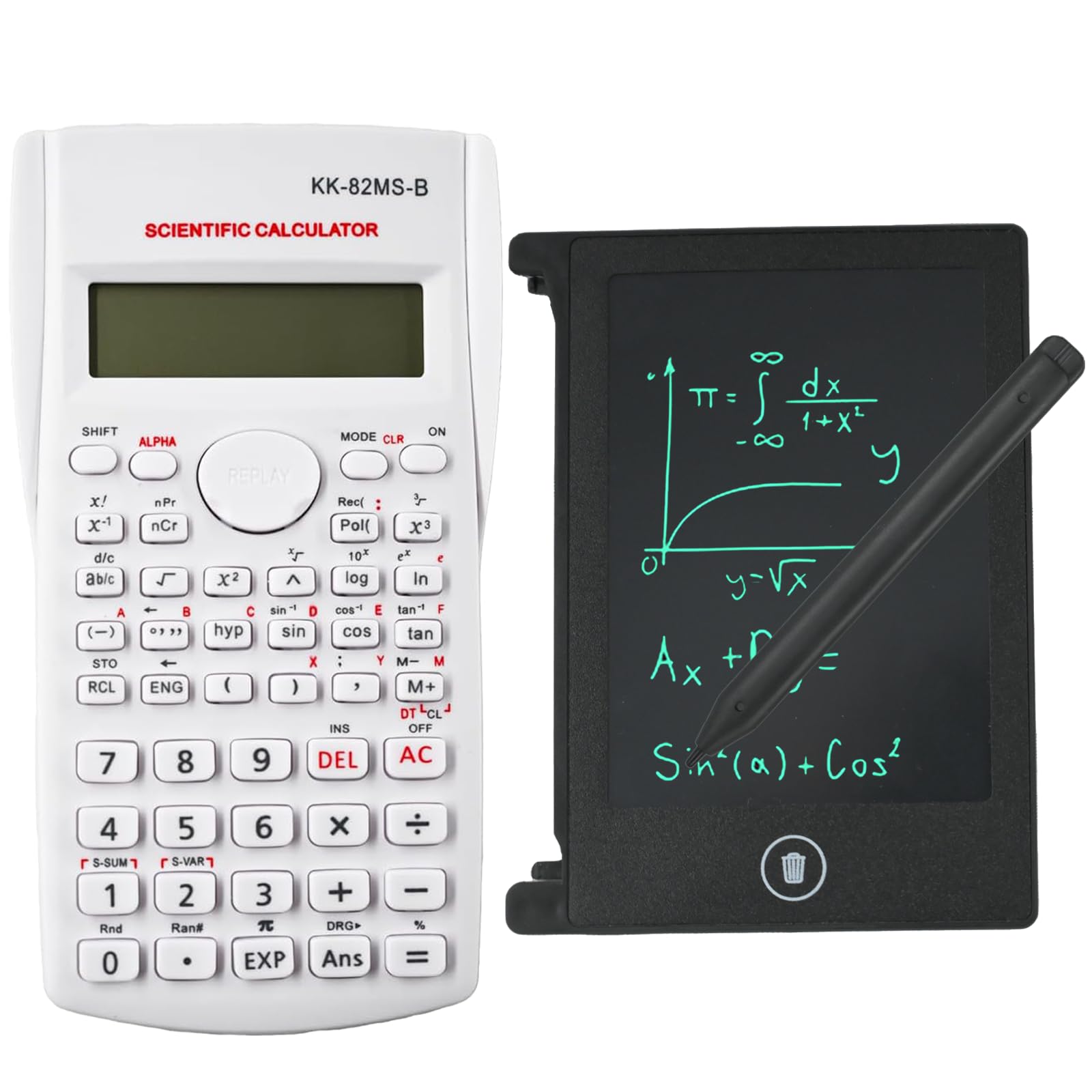 KK-82MS-B Scientific Calculator with 4.4 Inch LCD Writing Pad,Scientific Functional Calculator with 240 Functions Two-Line Display for Office, Students Back to School Supplies,White