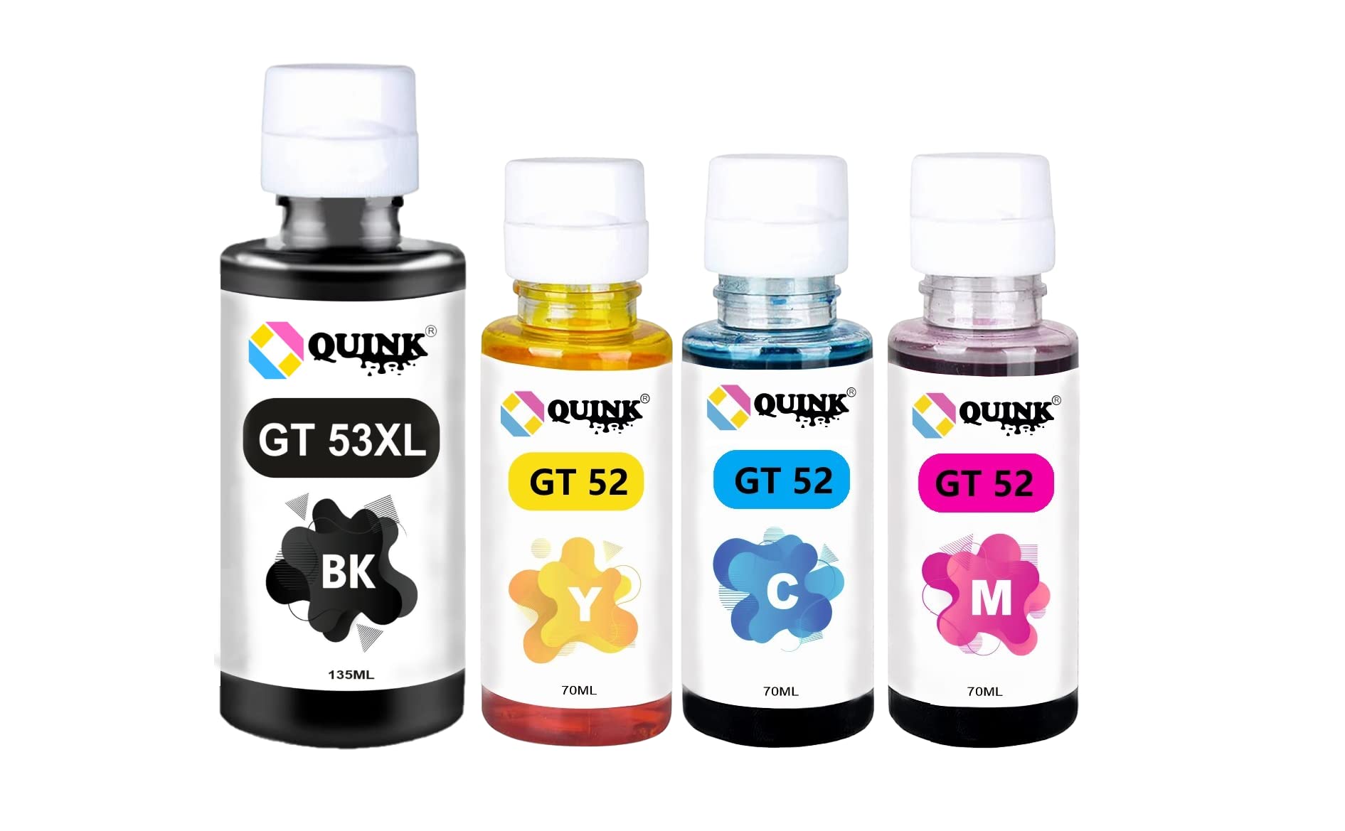 QUINK Ink Refill Dye Ink for GT53xl GT52 Compatible for Ink Tank 115, 310, 315, 319, 410, 415, 419, 455, 500, 515, 530, 615, GT 5810, GT 5811, GT 5820 (GT53XL/GT52-4 Colors)