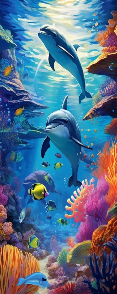 Dolphin Diamond Art Kits Adults Large 5D Underwater World Diamond Painting Kits, DIY Full Drill Crystal Art Craft Rhinestone Embroidery Cross Stitch for Adults 39.4x78.7 Inch/100x200 cm -LR1142
