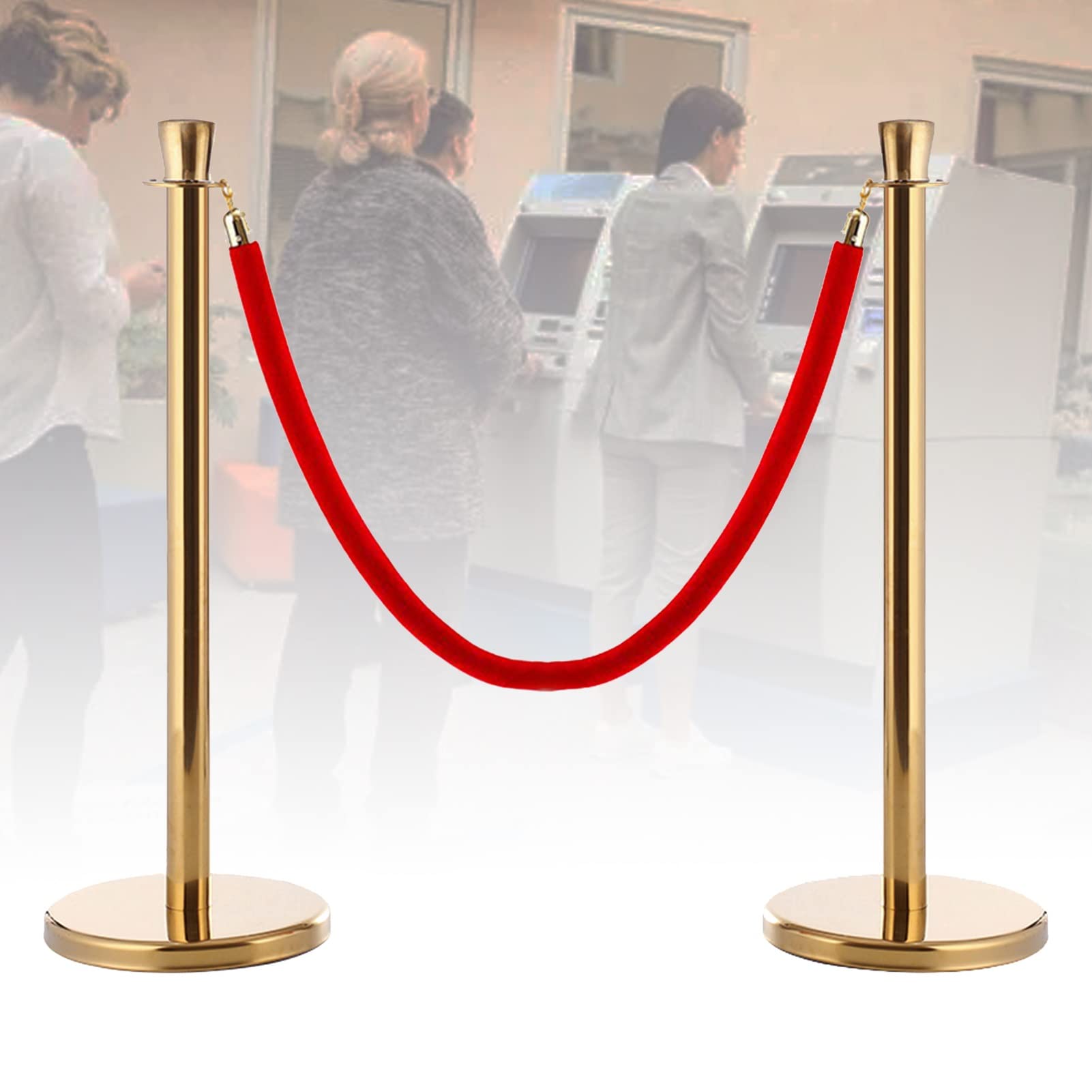 WOTZOV Stanchion Rope, Crowd Control Rope Barrier Stainless Steel Queue Line Barriers For Vip, Easy To Put Red Carpet Pole Crowd Control Stanchions, Theater Security F,Red Rope,Red Rope