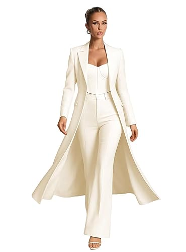 Women's 3 Piece Satin Pantsuits for Wedding Blazer Corset Top
