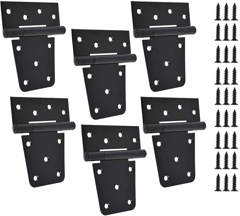 Black Gate Hinges Shed Hinges Heavy Duty Gate Hinges for Wooden Fences Barn Door Hinges for Wood Outdoor 3.5inch with Screws (Pack of 6)