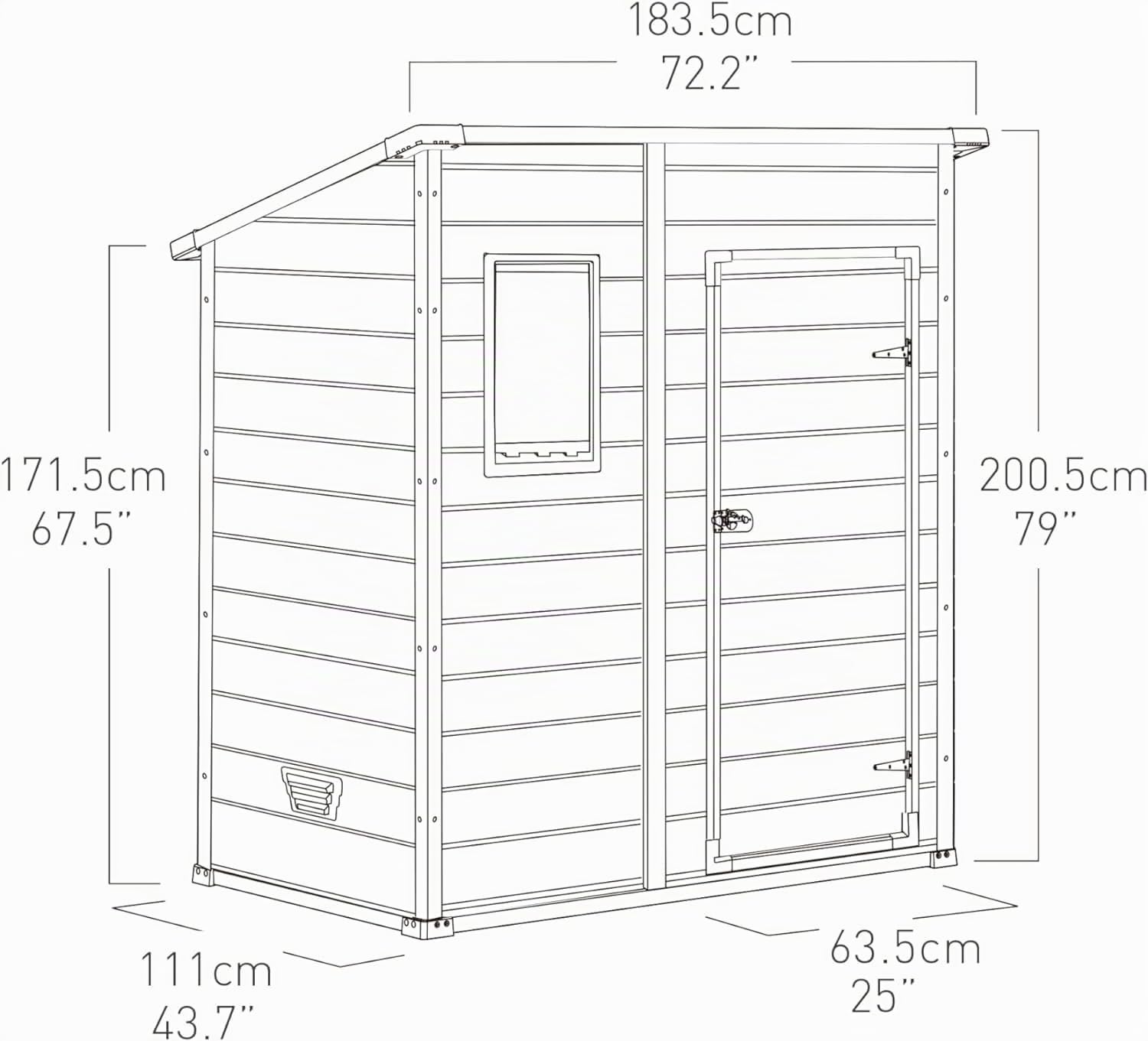 Keter Manor Pent 6x4 Gartenhaus wetterfest, Kunststoff, Outdoor, Außenmaße: BxTxH:183.5 x 111 x 200.5 cm, Innenmaße: 168.5 x 97 x 154 cm, grau