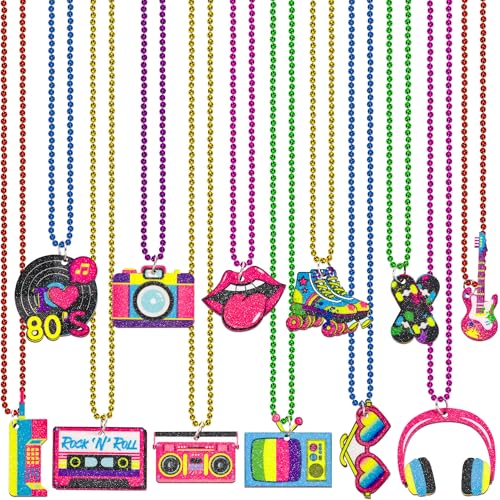 48PCS 80s Party Decorations Favors: Retro Disco Rock Beads Bulk for Women, 1980s 80's Theme Accessories Supplies
