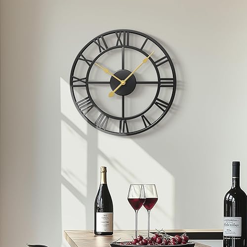 Miniatura 20 de Reloj de pared de 24 pulgadas, relojes de pared grandes para sala de estar, reloj redondo de metal decorativo, funciona con pilas, silencioso, sin