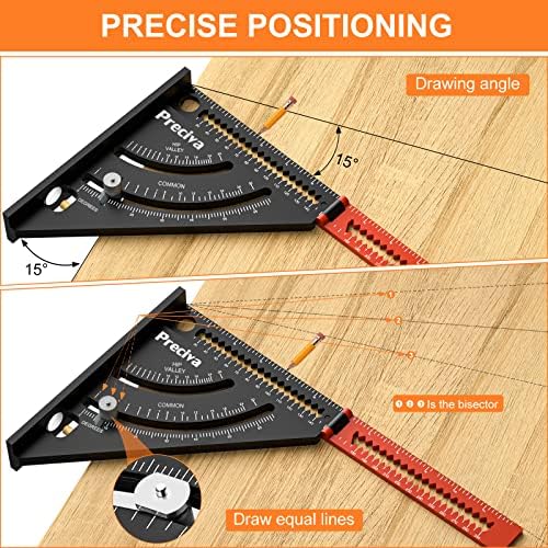 Folding Triangle Ruler Speed Square Preciva Adjustable Positioning 6-inch Carpenter's Layout Ruler Precision Goniometer Multi-Angle Measurement Aluminum Alloy Multi-Function Woodworking Tool