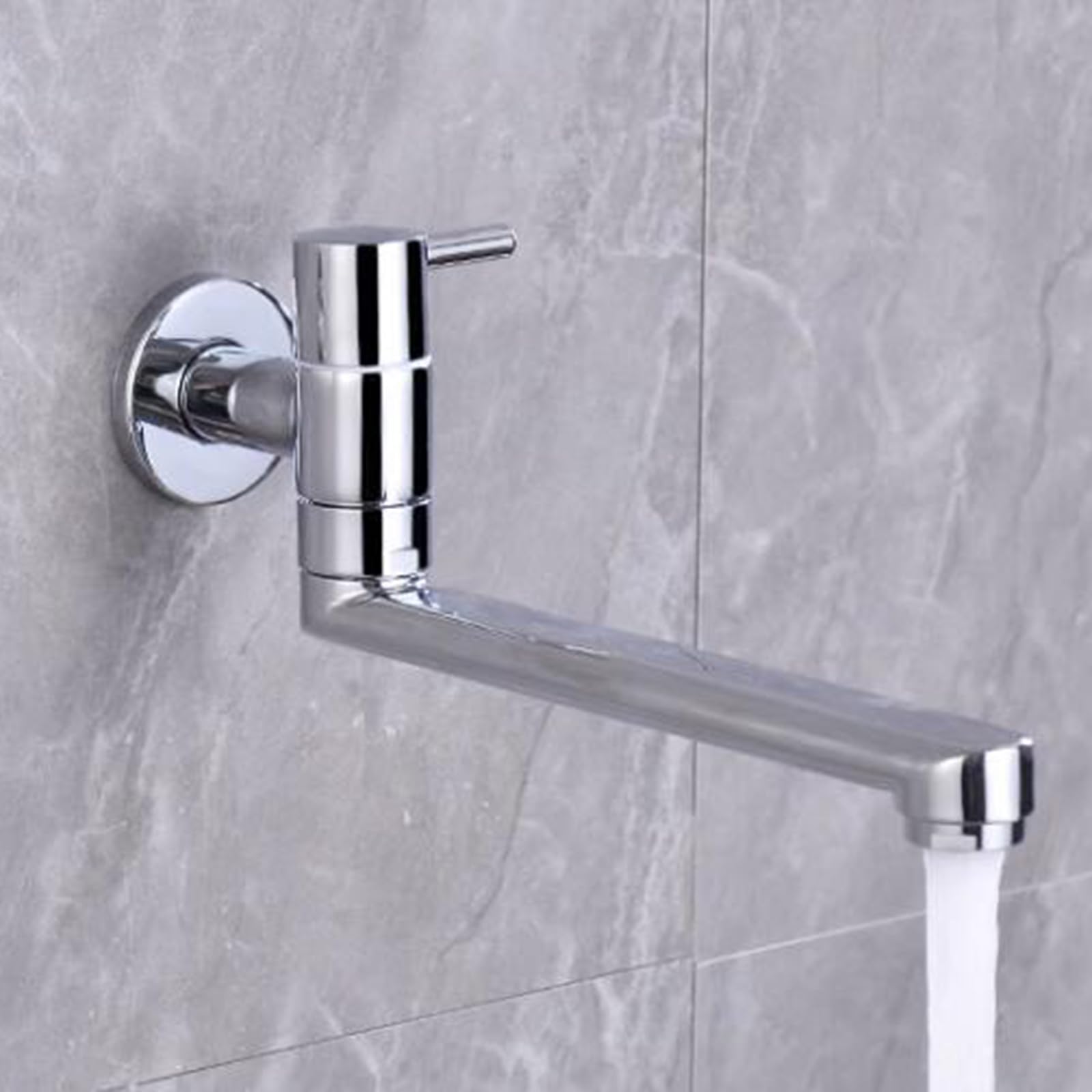 Grifo Cocina Pared Solo Agua Fria Cromo Grifo Giratorio Latón Grifos Fregadero Cocina-35Cm