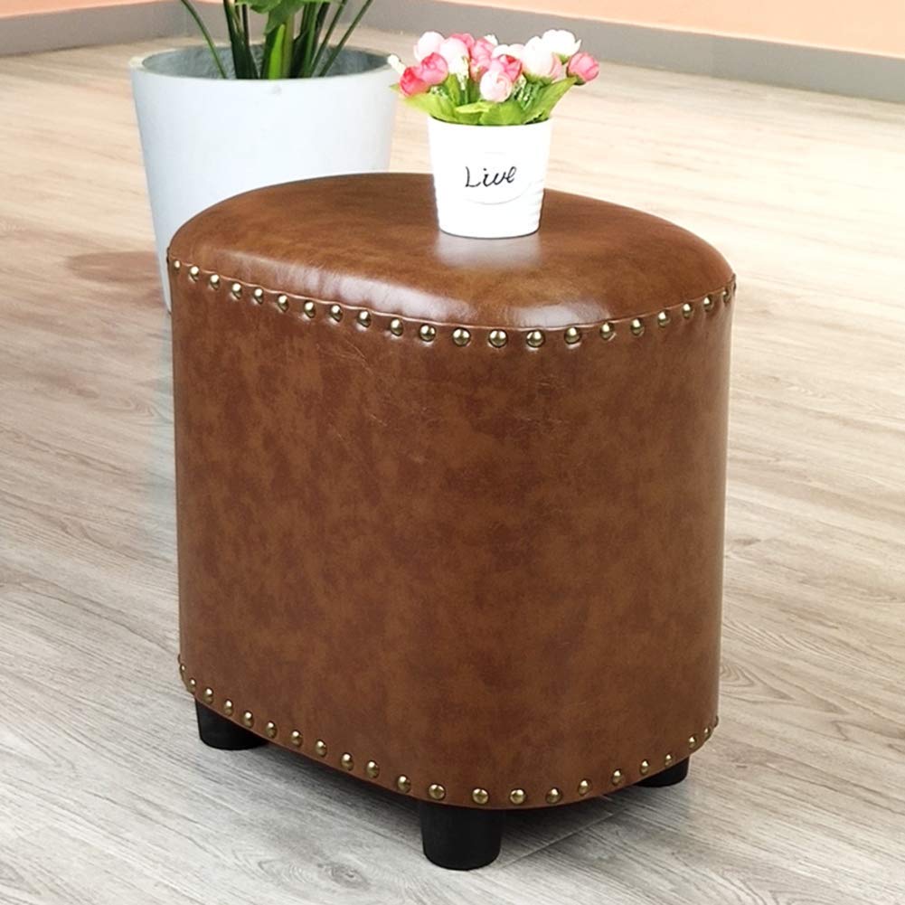 Repose-Pieds en Simili Cuir Marron 40x30x40cm | Tabouret Pouf avec Rivets