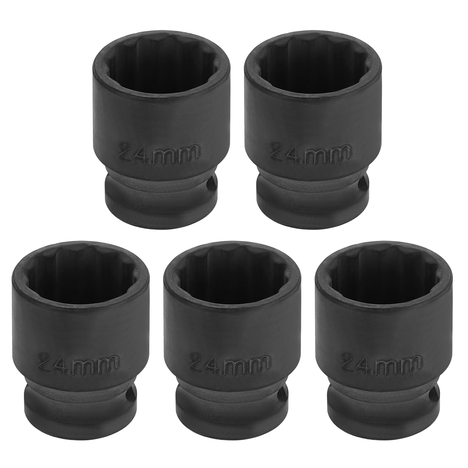 sourcing map 5pcs 1/2" Drive x 24mm Shallow Impact Socket 12-Point Metric CR-V Steel Spindle Nut Impact Flip Sleeve for Home Auto Nuts Bolts Repair