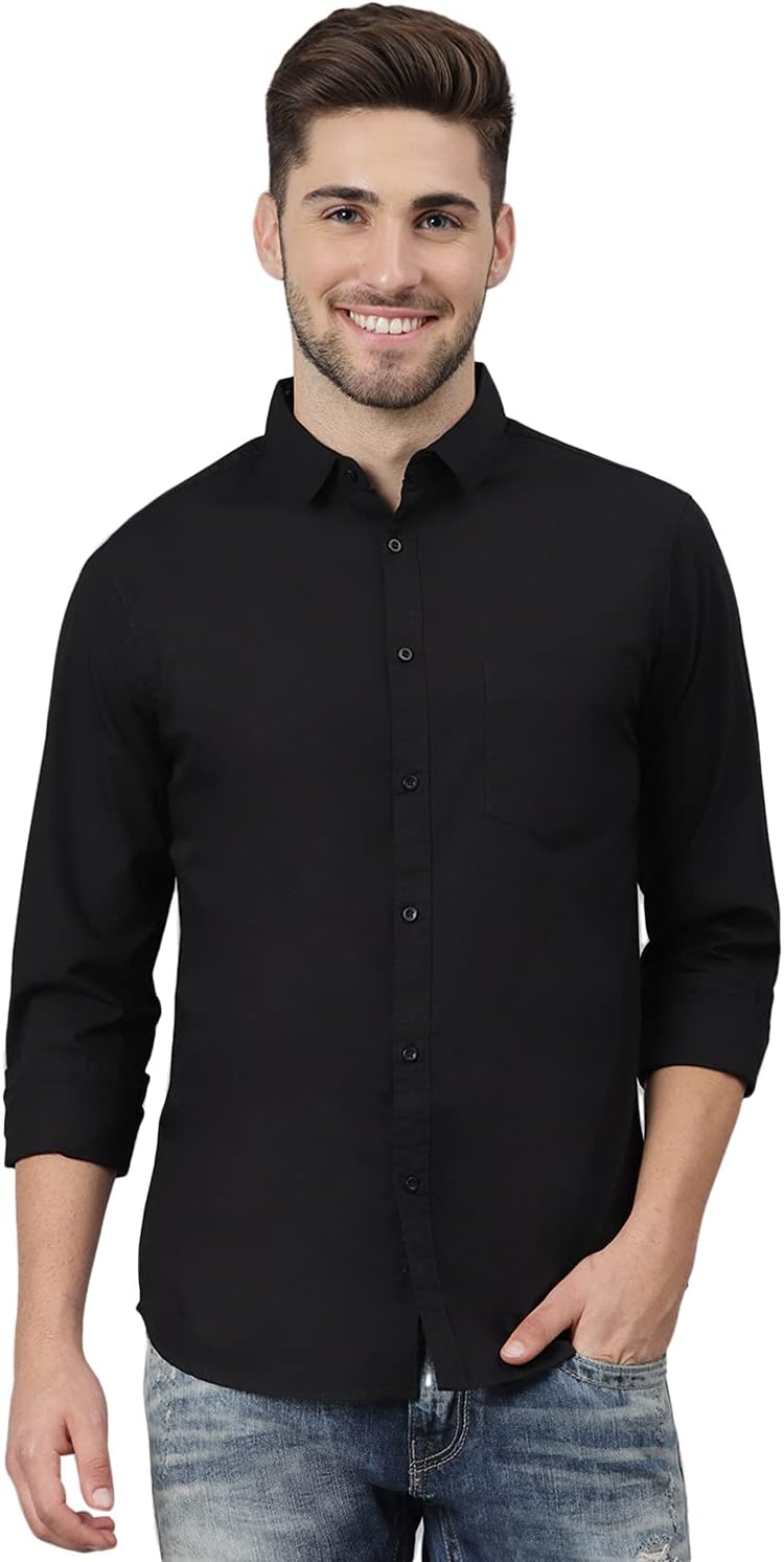 Men's Cotton Black Solid Casual Shirt (C301_Black_XL)