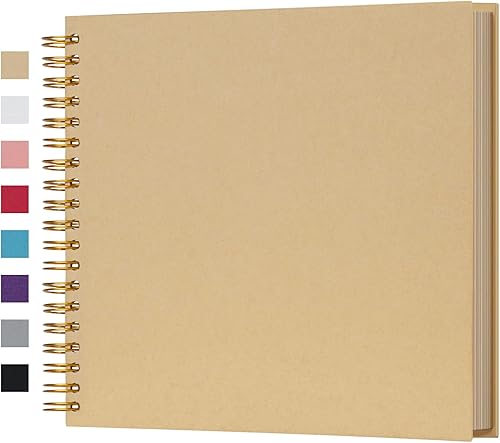 Miniatura 60 de potricher Álbum de fotos para scrapbook DIY de 8 x 8 pulgadas, 80 páginas, papel kraft grueso en blanco amarillo, libro de recuerdos para bodas