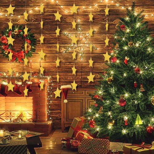 Image of Gold Glitter Star Garland Banner Streamers - 2.76 Inch 52 FT 4 Strands Paper - Golden Garland for Graduation Birthday Baby Shower Christmas Party Decorations