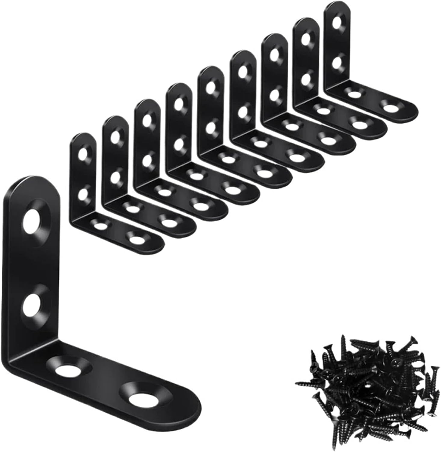 L Brackets Black Stainless Steel with Screw Right Angle Corner Brace for Shelve,Wood Furniture,Chair,Drawer,Cabinet(L-Black 40x40 10pcs)