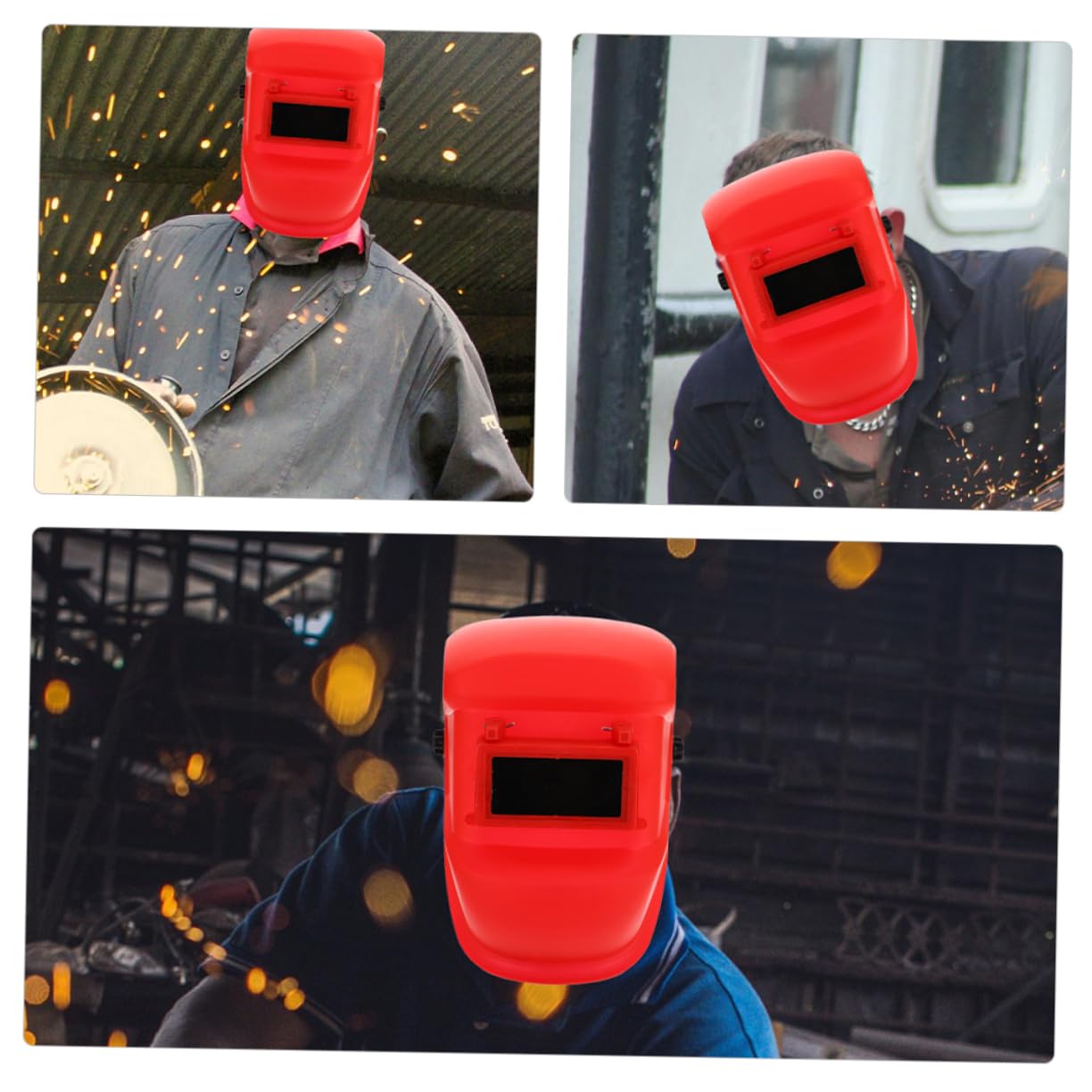 2 Stück Roter Schweißerhelm aus Kunststoff mit PC Linse