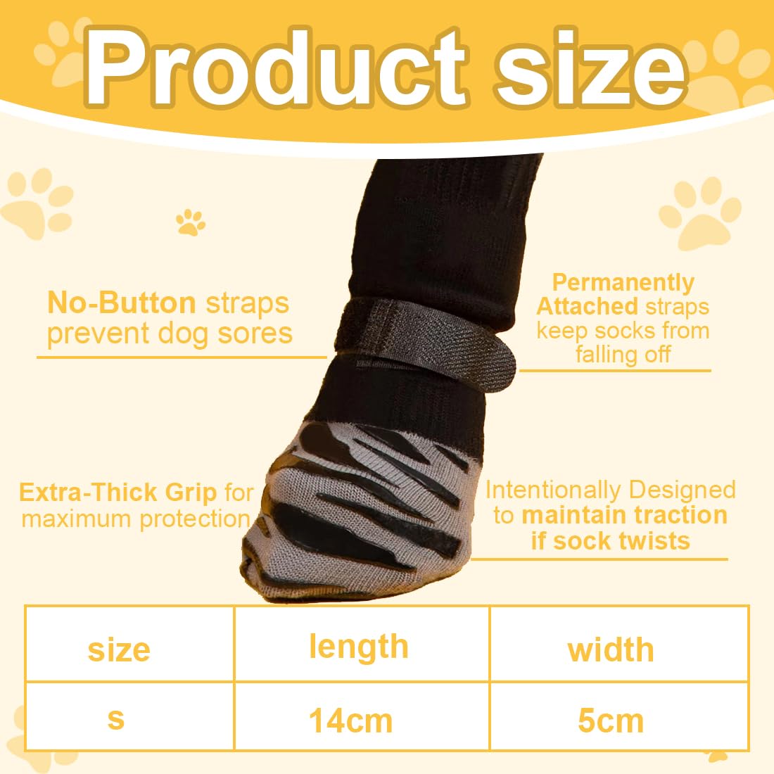 Chaussettes Antidérapantes pour Chien, Protection Coussinet Chien, Chaussure Chien, Réglables Chaussettes Chien avec Adhérence, Pour Petits Chiens, Chaussettes Chat (4 Pièces, Noir, S)
