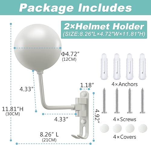 Miniatura 6 de Soporte blanco para casco con 2 ganchos, soporte para casco de fútbol montado en la pared, soporte para casco de motocicleta, estante para chaqueta