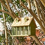 Glitzhome 14.25”L Wood Hanging Birdhouse for Outdoors Oversized Distressed Cottage Bird House Rustic Painted Bird House for Bluebird Wren Chickadee Sparrow Bird Nest Box for Garden Patio, Green