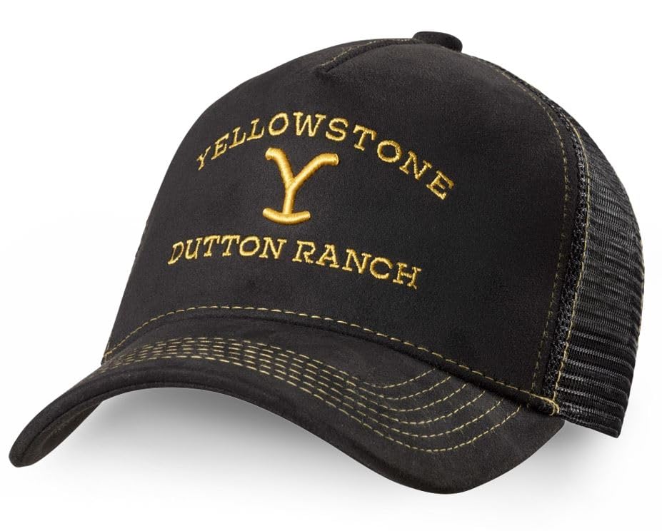 STARS & STRIPES Trucker Cap Schwarz mit gelber Stickerei im Yellowstone-Stil Western Snapback Cap mit Mesh Verstellbar Einheitsgröße Ranch Look für Festivals Reiten & Streetwear