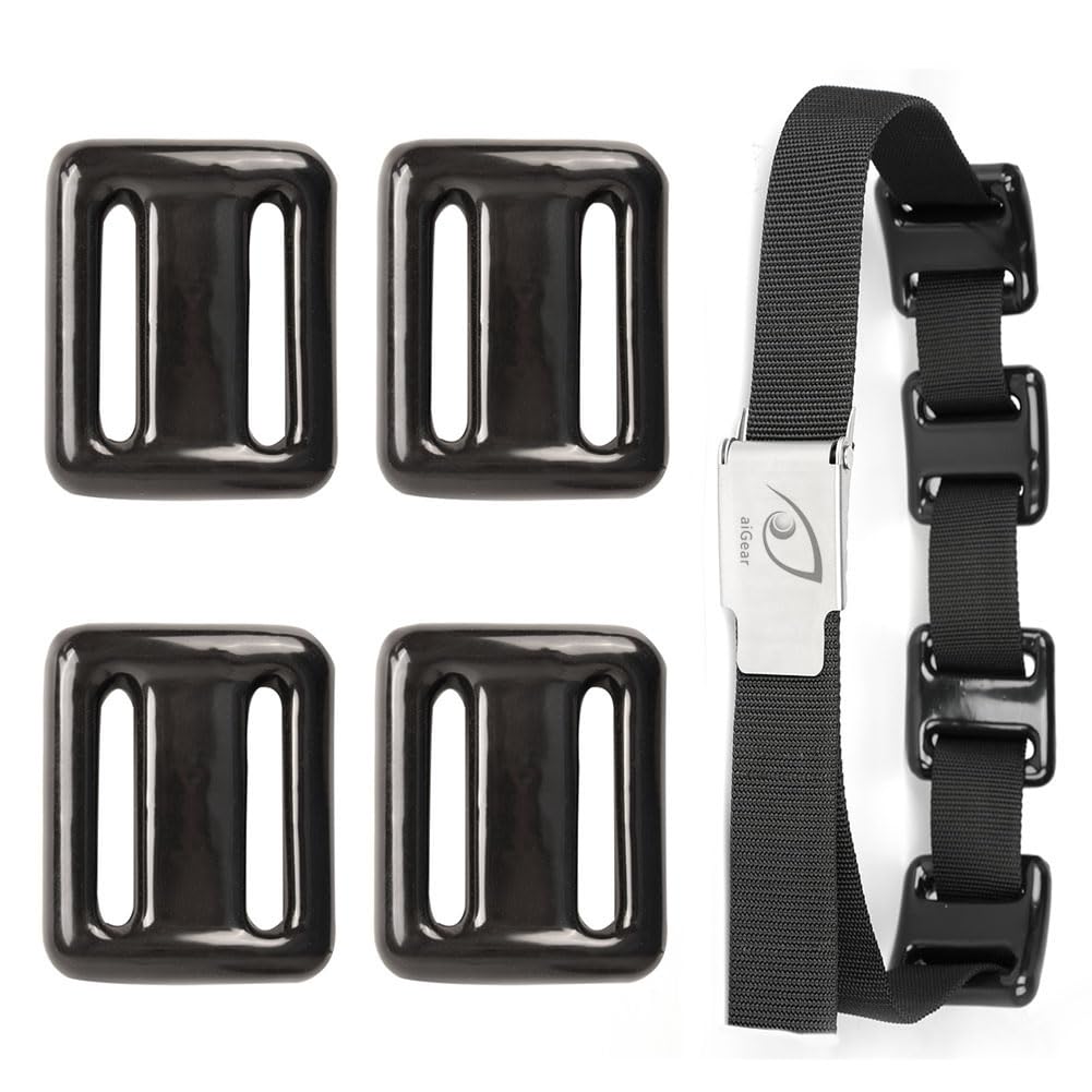 aiGear Dive Belt with Weights, 4 Pcs 2.2lb Coated Lead Diving Weights, Freediving Dive Diving Accessories, 32