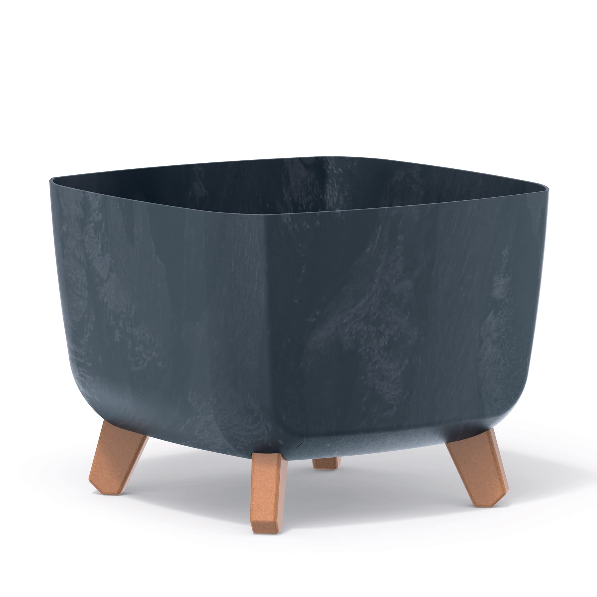 Large Round Low Modern Look Planter Flower Plant Pot Indoor Outdoor Garden Decor Wooden Look Legs (Anthracite)