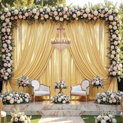Image of 40x10 ft Wrinkle Free Gold Sequin Backdrop Curtain for Parties,Thick Not Fall Glitter Wedding Backdrop Drapes,8 Panels 5x10ft Shimmer Photo Wall Back Drop Cloth for Graduation Photography Background