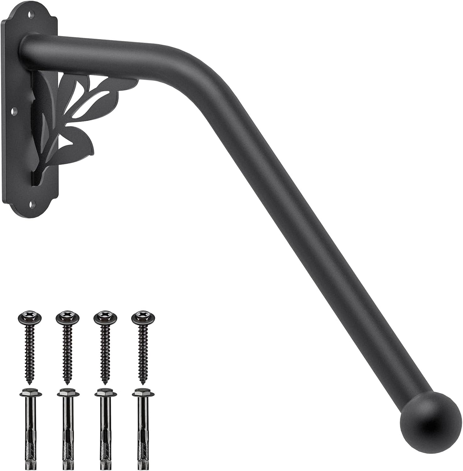 SELEWARE Fully Welded Staircase Handrail Iron Handrail Indoor Outdoor Steps Garage Railing Safety Grab Bar for Elderly Branch Shaped 24'' Length 1.3'' Dia Black - branch