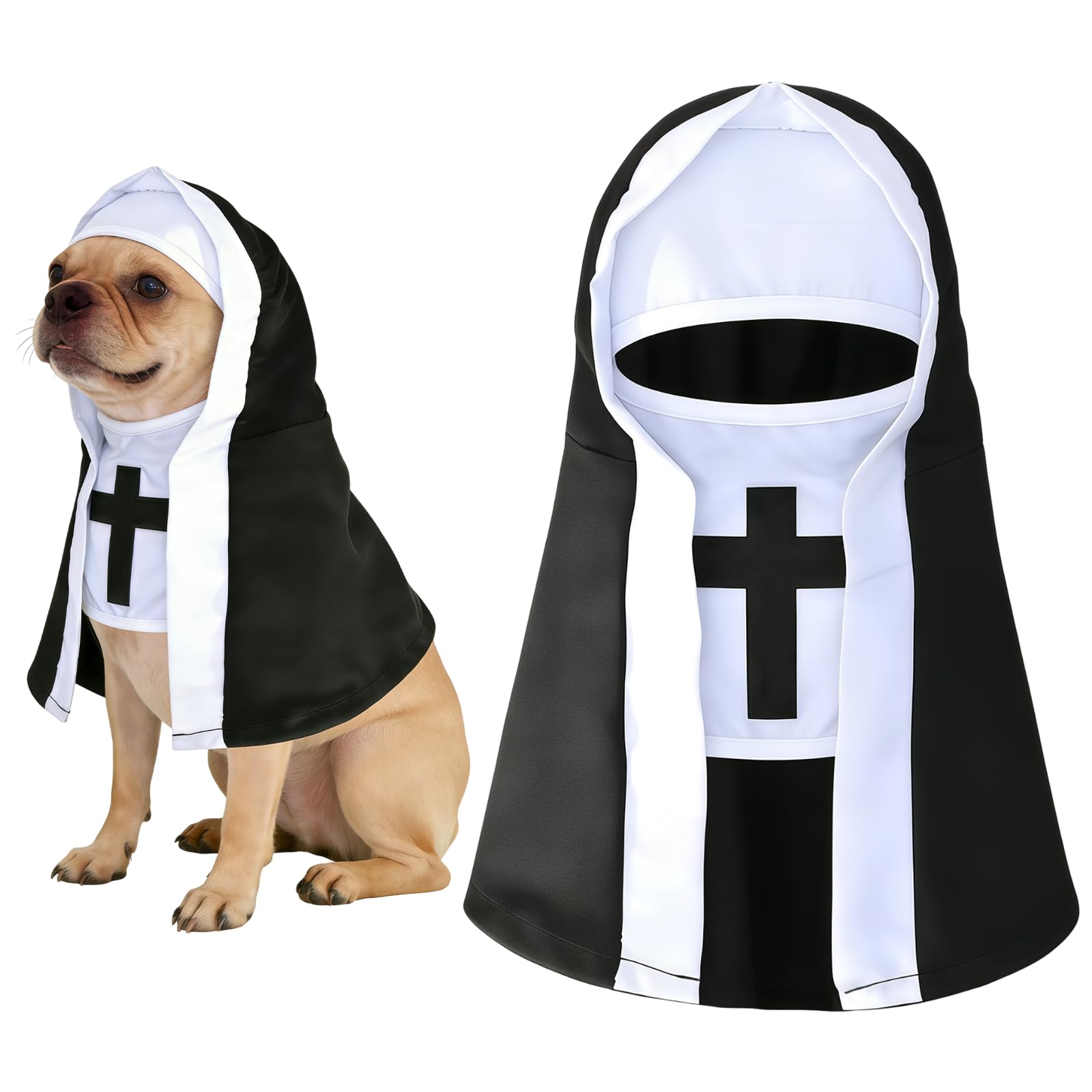 MEISH Halloween Nun Pet Costume Black White Cloak Funny Cosplay Apparel Breathable Dress Up Outfit for Party (L)