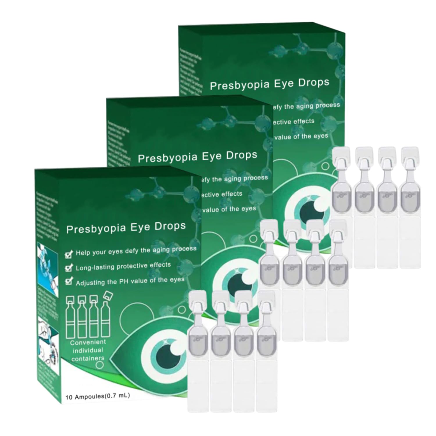 Optivipro Presbicia Gotas para los ojos, gotas para los ojos Optivipro, gotas para los ojos de recuperación de la visión (3 cajas/30 unidades)